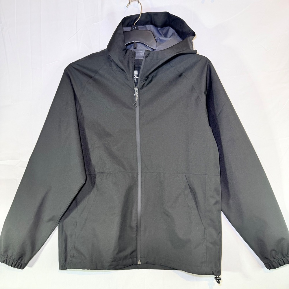 32 Degrees Cool Unisex Black Hooded Rain Jacket Windbreaker Mens S Womens M